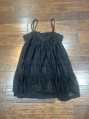 Wanderlux Black Lace Tiered Spaghetti Strap Mini Dress Size S